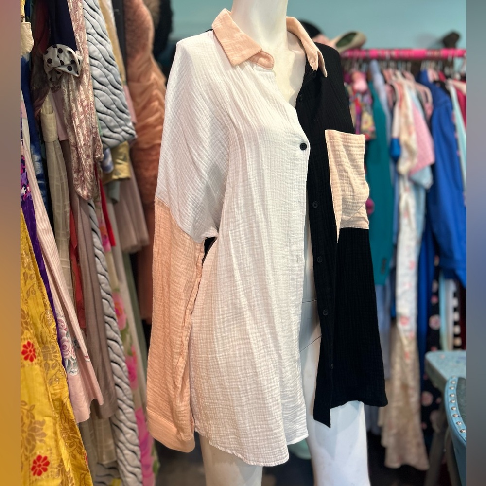 Soft Color-block Button Down